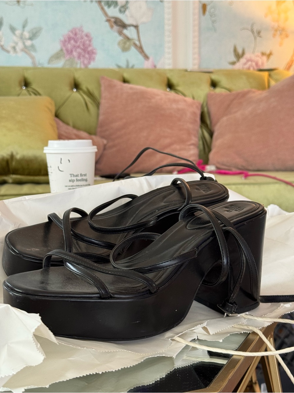 Zara black strap up platform, 41
